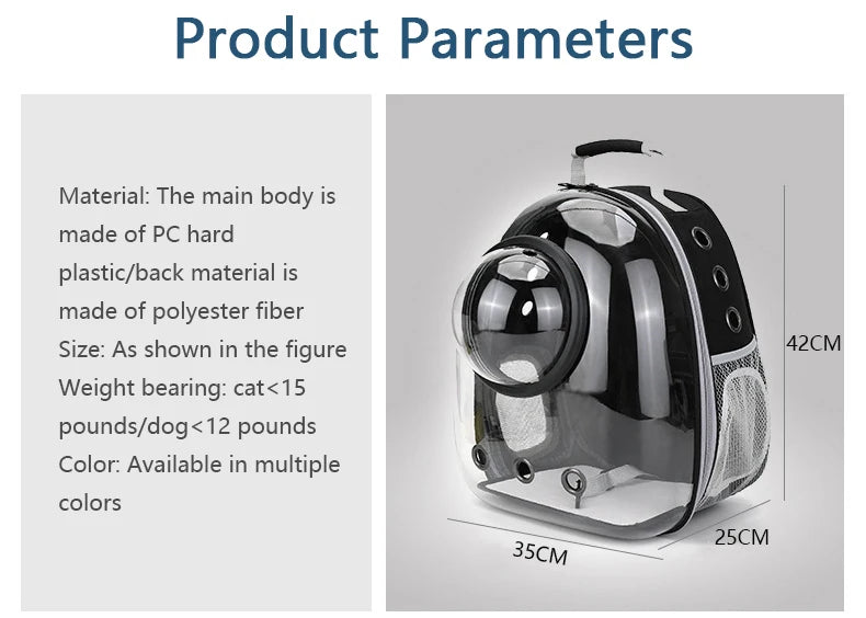 Transparent Space Capsule Pet Backpack β Breathable, Portable & Clear Carrying Bag for Cats & Small Dogs