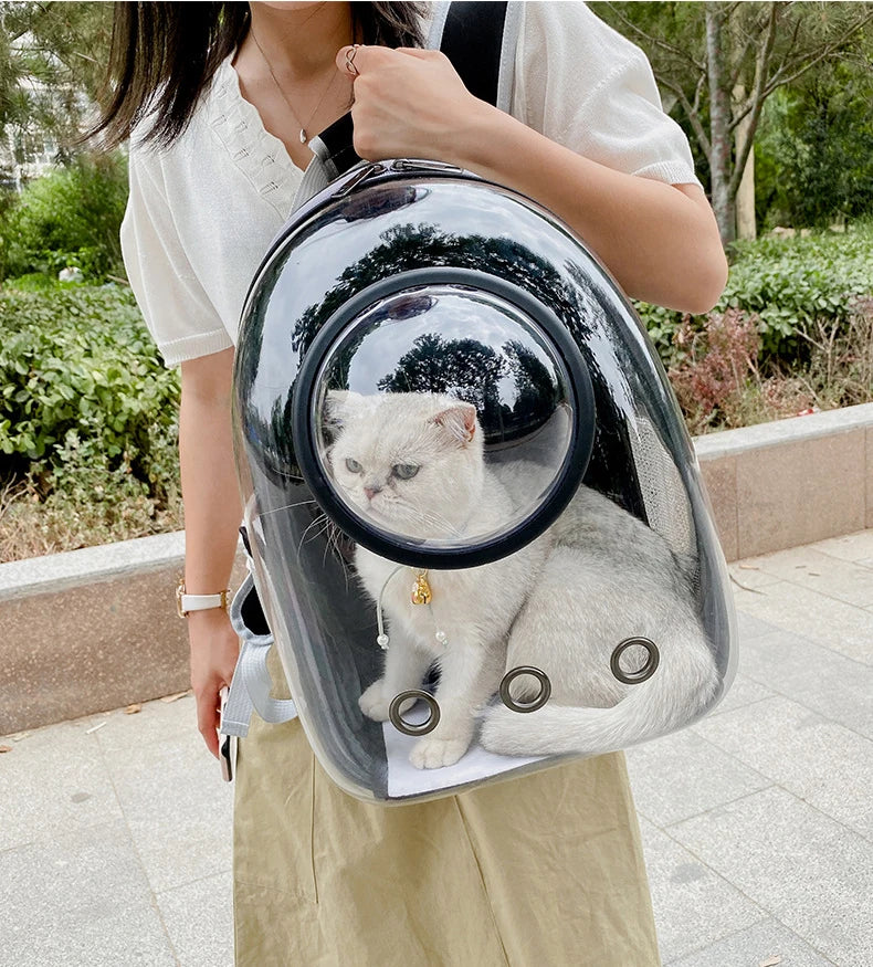 Transparent Space Capsule Pet Backpack β Breathable, Portable & Clear Carrying Bag for Cats & Small Dogs
