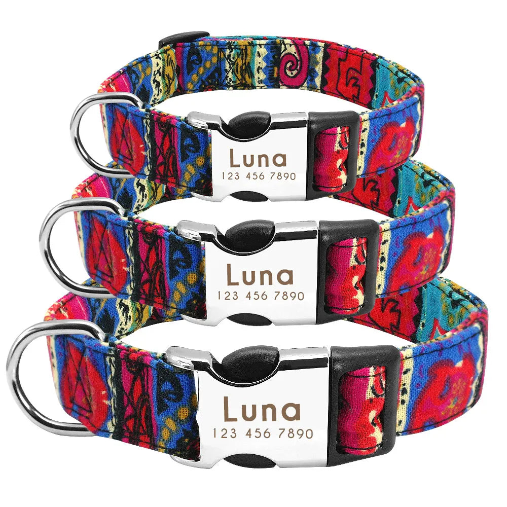 Personalized Printed Nylon Dog Collar + Free Engraved ID Plate – Adjustable for Small, Medium & Large Dogs