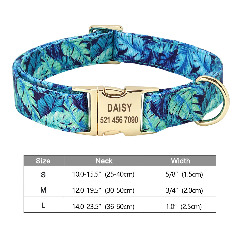 Personalized Printed Nylon Dog Collar + Free Engraved ID Plate – Adjustable for Small, Medium & Large Dogs