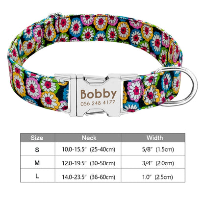 Personalized Printed Nylon Dog Collar + Free Engraved ID Plate – Adjustable for Small, Medium & Large Dogs