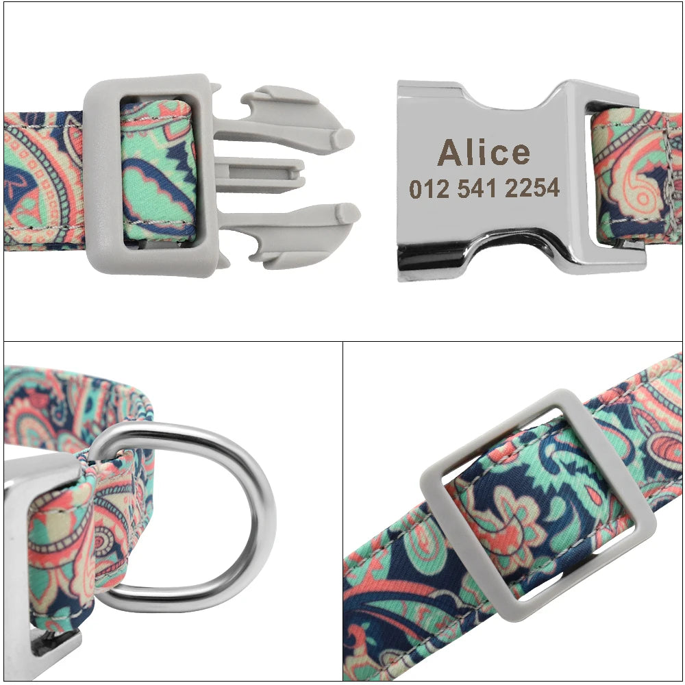 Personalized Printed Nylon Dog Collar + Free Engraved ID Plate – Adjustable for Small, Medium & Large Dogs