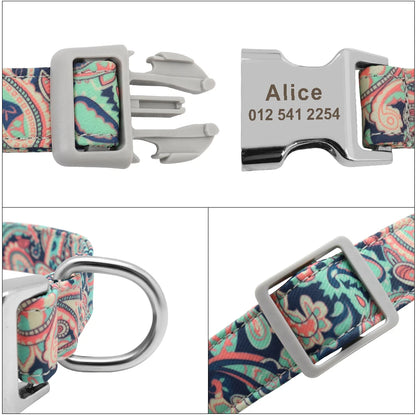 Personalized Printed Nylon Dog Collar + Free Engraved ID Plate – Adjustable for Small, Medium & Large Dogs