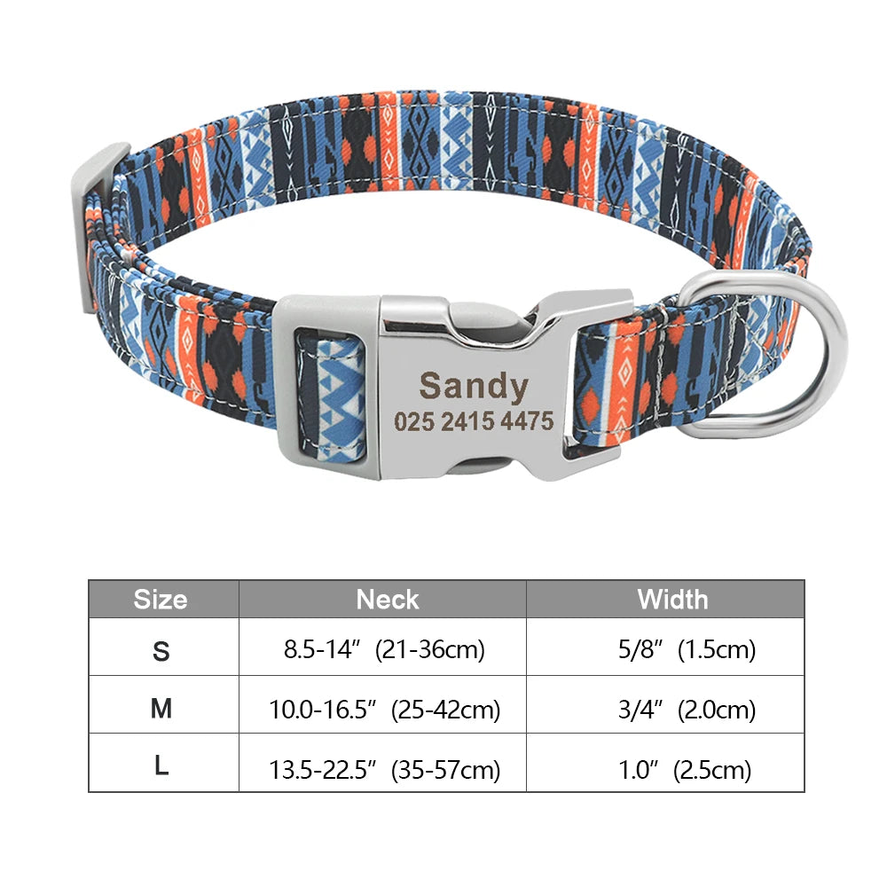 Personalized Printed Nylon Dog Collar + Free Engraved ID Plate – Adjustable for Small, Medium & Large Dogs