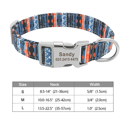 Personalized Printed Nylon Dog Collar + Free Engraved ID Plate – Adjustable for Small, Medium & Large Dogs