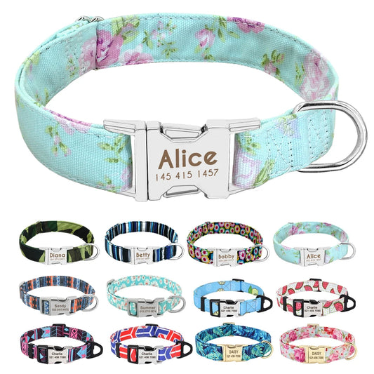 Personalized Printed Nylon Dog Collar + Free Engraved ID Plate – Adjustable for Small, Medium & Large Dogs