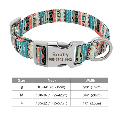 Personalized Printed Nylon Dog Collar + Free Engraved ID Plate – Adjustable for Small, Medium & Large Dogs