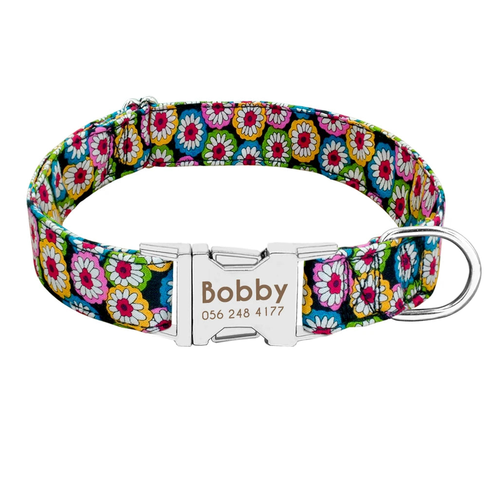 Personalized Printed Nylon Dog Collar + Free Engraved ID Plate – Adjustable for Small, Medium & Large Dogs