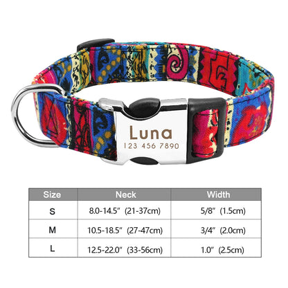 Personalized Printed Nylon Dog Collar + Free Engraved ID Plate – Adjustable for Small, Medium & Large Dogs