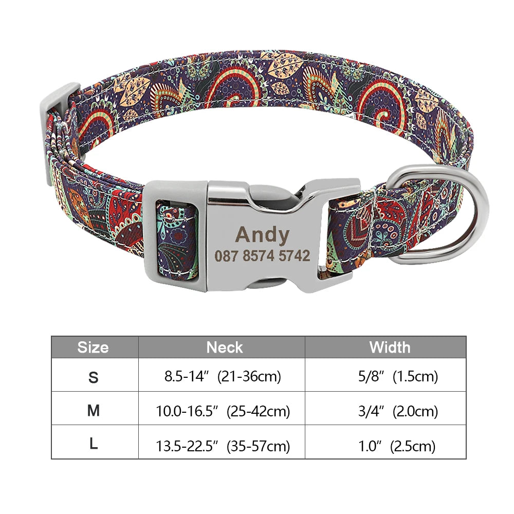 Personalized Printed Nylon Dog Collar + Free Engraved ID Plate – Adjustable for Small, Medium & Large Dogs
