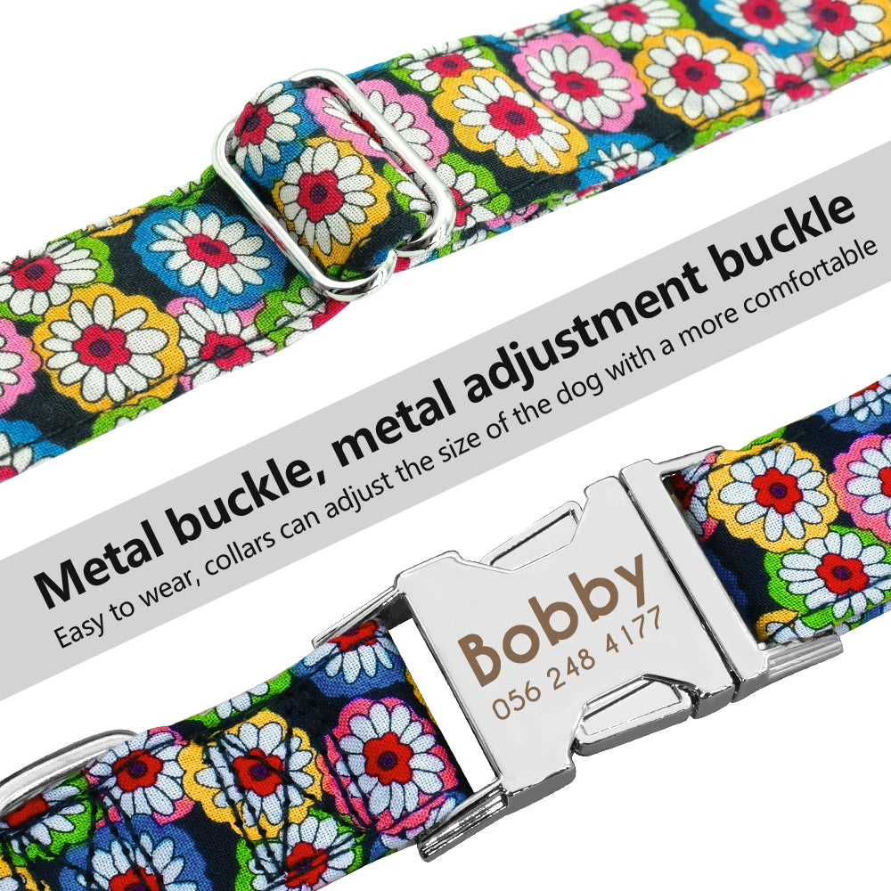 Personalized Printed Nylon Dog Collar + Free Engraved ID Plate – Adjustable for Small, Medium & Large Dogs