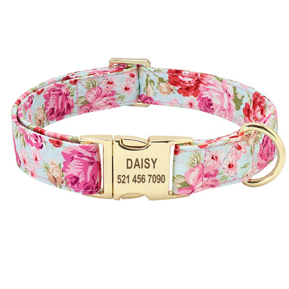 Personalized Printed Nylon Dog Collar + Free Engraved ID Plate – Adjustable for Small, Medium & Large Dogs