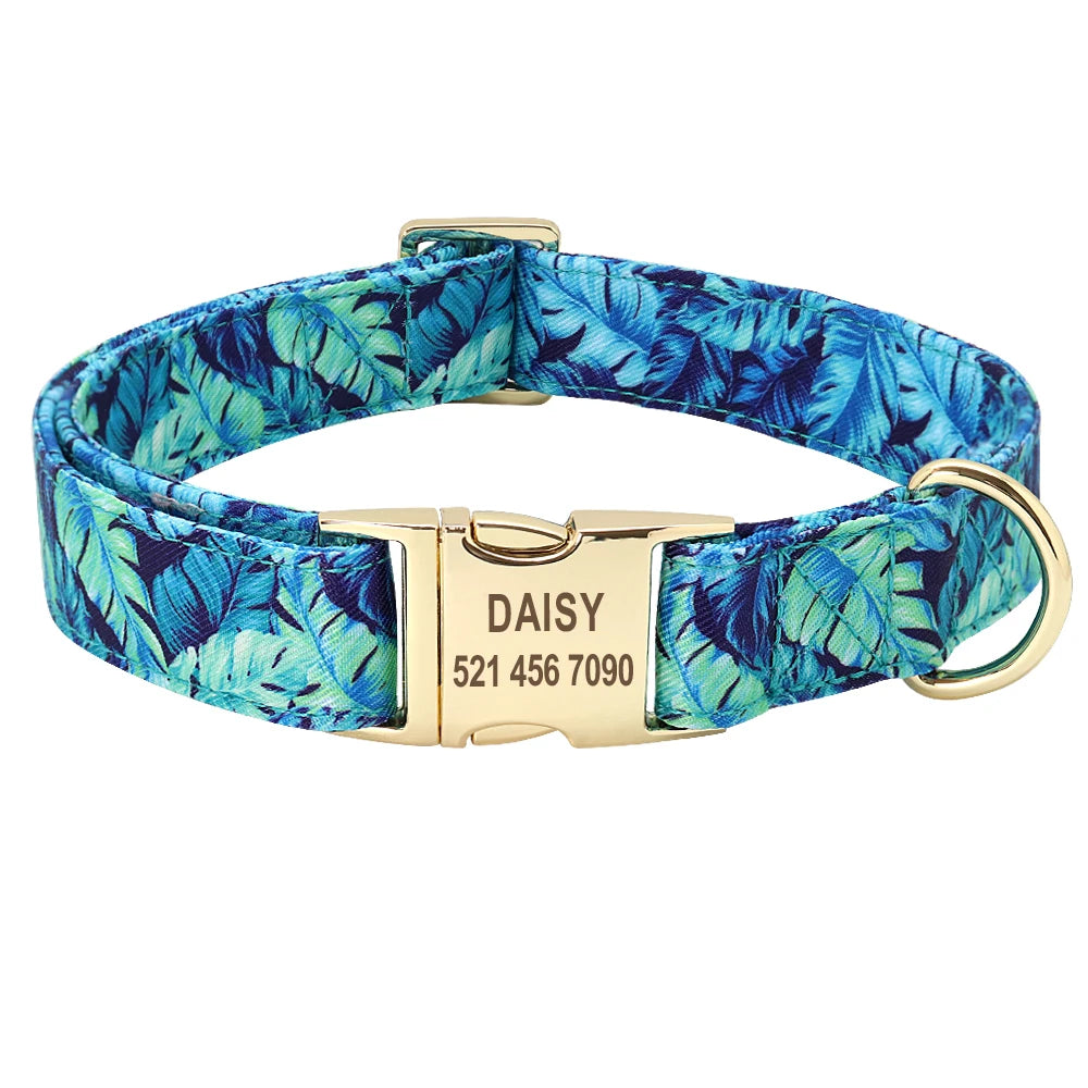 Personalized Printed Nylon Dog Collar + Free Engraved ID Plate – Adjustable for Small, Medium & Large Dogs