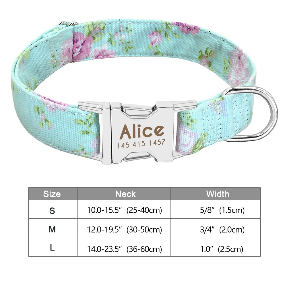 Personalized Printed Nylon Dog Collar + Free Engraved ID Plate – Adjustable for Small, Medium & Large Dogs