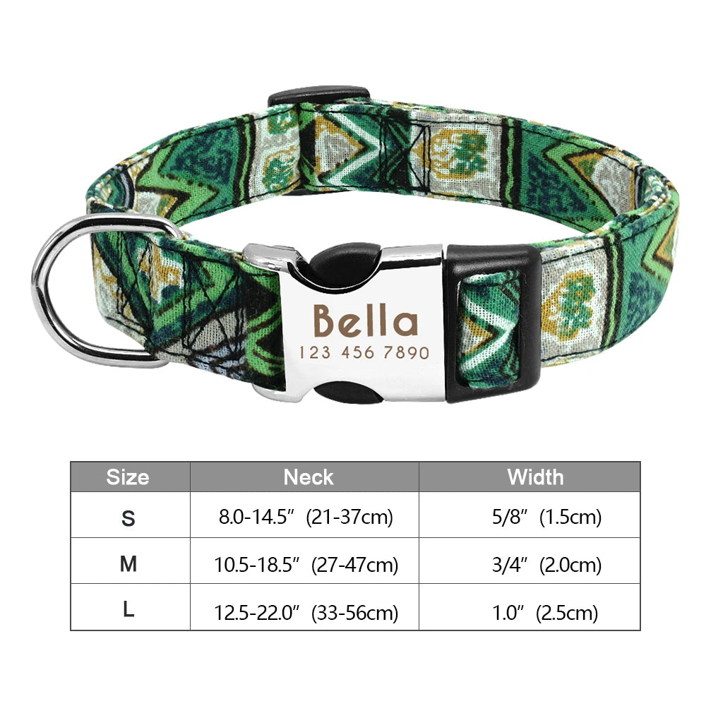 Personalized Printed Nylon Dog Collar + Free Engraved ID Plate – Adjustable for Small, Medium & Large Dogs