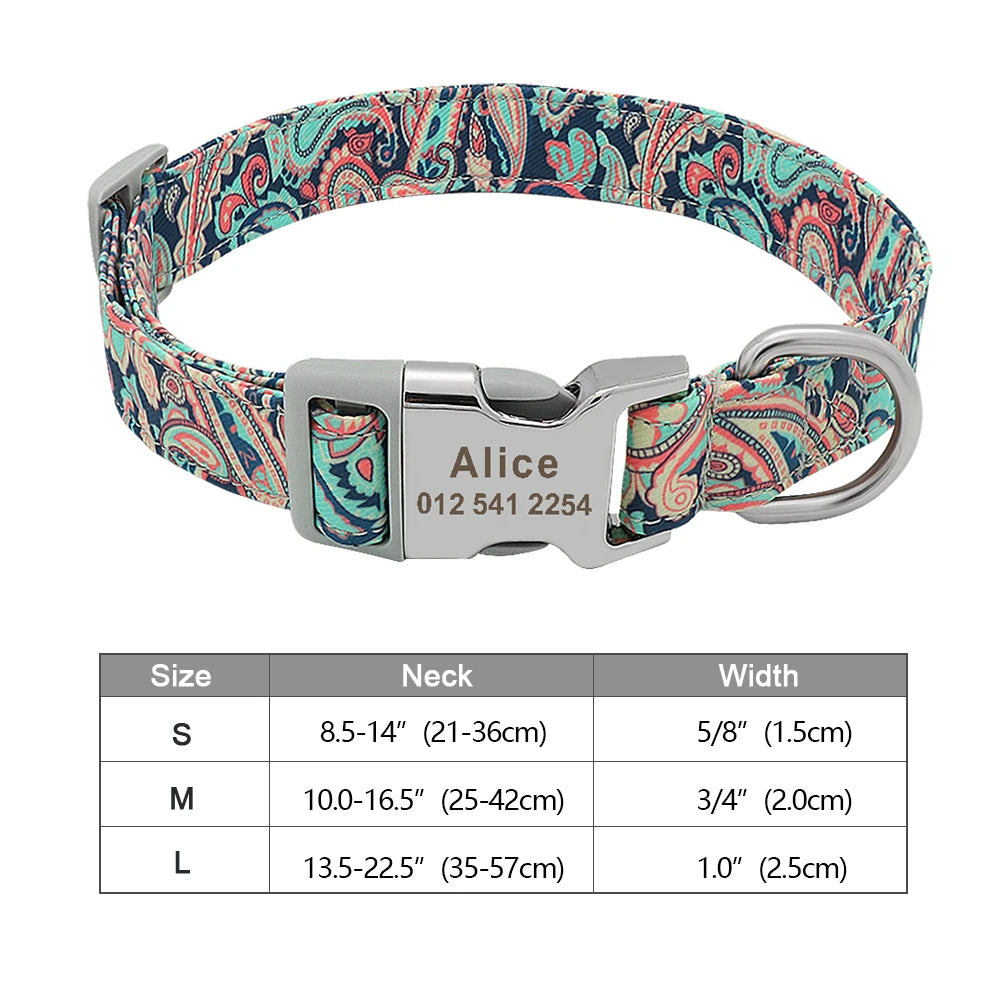 Personalized Printed Nylon Dog Collar + Free Engraved ID Plate – Adjustable for Small, Medium & Large Dogs