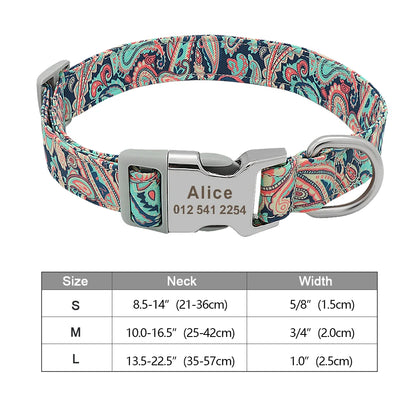 Personalized Printed Nylon Dog Collar + Free Engraved ID Plate – Adjustable for Small, Medium & Large Dogs