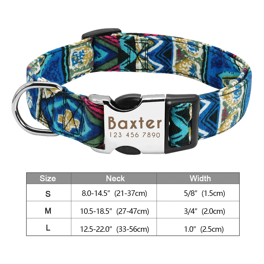 Personalized Printed Nylon Dog Collar + Free Engraved ID Plate – Adjustable for Small, Medium & Large Dogs