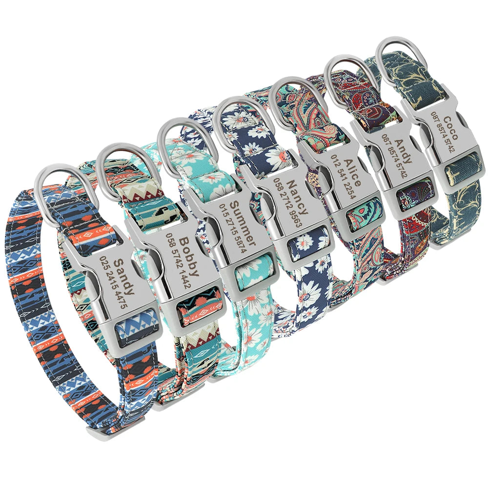Personalized Printed Nylon Dog Collar + Free Engraved ID Plate – Adjustable for Small, Medium & Large Dogs
