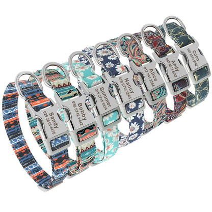 Personalized Printed Nylon Dog Collar + Free Engraved ID Plate – Adjustable for Small, Medium & Large Dogs