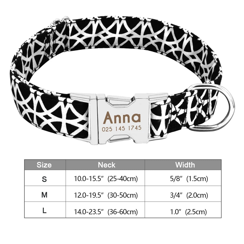 Personalized Printed Nylon Dog Collar + Free Engraved ID Plate – Adjustable for Small, Medium & Large Dogs