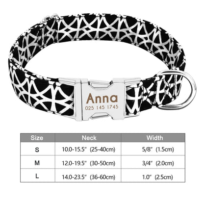 Personalized Printed Nylon Dog Collar + Free Engraved ID Plate – Adjustable for Small, Medium & Large Dogs