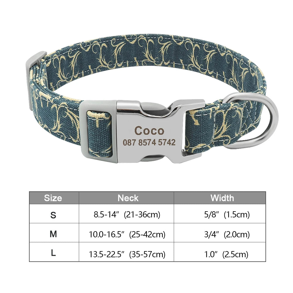 Personalized Printed Nylon Dog Collar + Free Engraved ID Plate – Adjustable for Small, Medium & Large Dogs