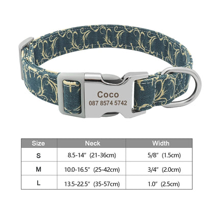 Personalized Printed Nylon Dog Collar + Free Engraved ID Plate – Adjustable for Small, Medium & Large Dogs