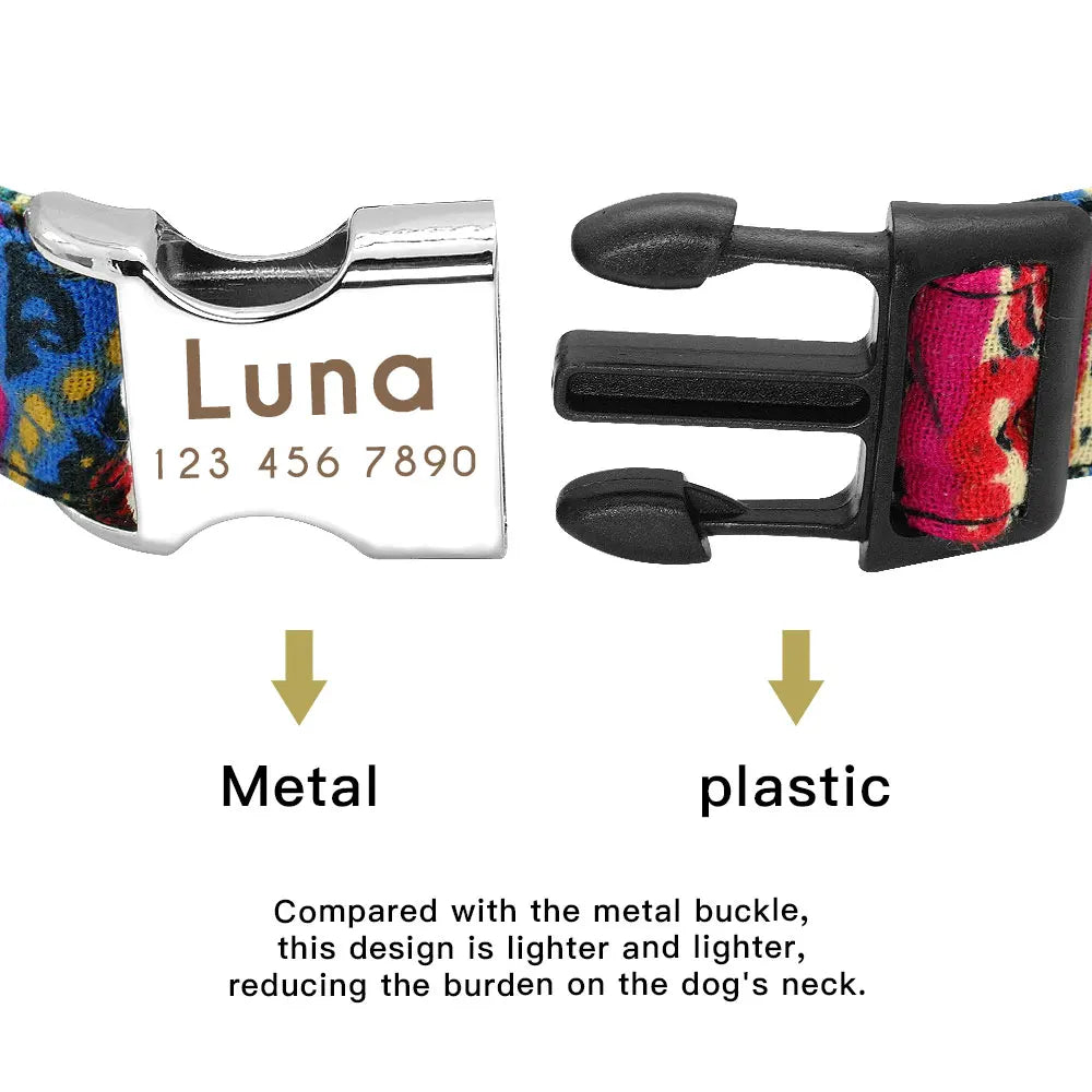 Personalized Printed Nylon Dog Collar + Free Engraved ID Plate – Adjustable for Small, Medium & Large Dogs