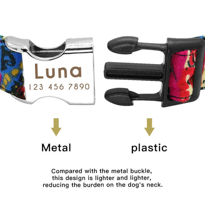 Personalized Printed Nylon Dog Collar + Free Engraved ID Plate – Adjustable for Small, Medium & Large Dogs