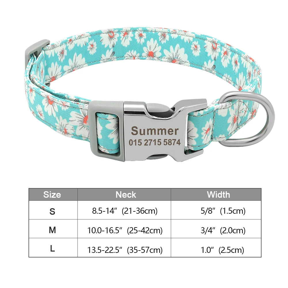 Personalized Printed Nylon Dog Collar + Free Engraved ID Plate – Adjustable for Small, Medium & Large Dogs