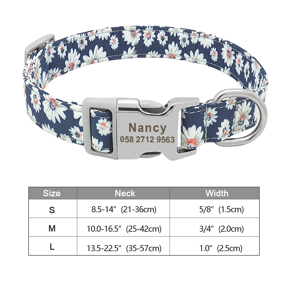 Personalized Printed Nylon Dog Collar + Free Engraved ID Plate – Adjustable for Small, Medium & Large Dogs