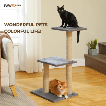 Gray Indoor Cat Activity Tree & Tower – Big Hammock, Removable Top Perch & Sisal Scratching Posts (2 Styles)