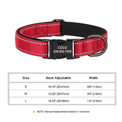 Reflective Personalized Nylon Dog Collar with Engraved ID Tag – Soft Padded, Adjustable for Small to Large Breeds