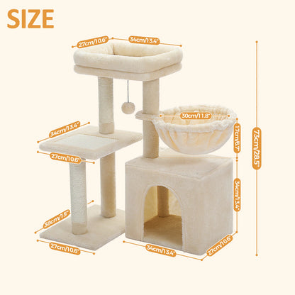 Gray Indoor Cat Activity Tree & Tower – Big Hammock, Removable Top Perch & Sisal Scratching Posts (2 Styles)