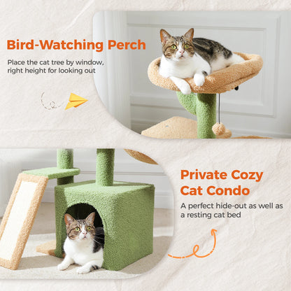 Gray Indoor Cat Activity Tree & Tower – Big Hammock, Removable Top Perch & Sisal Scratching Posts (2 Styles)