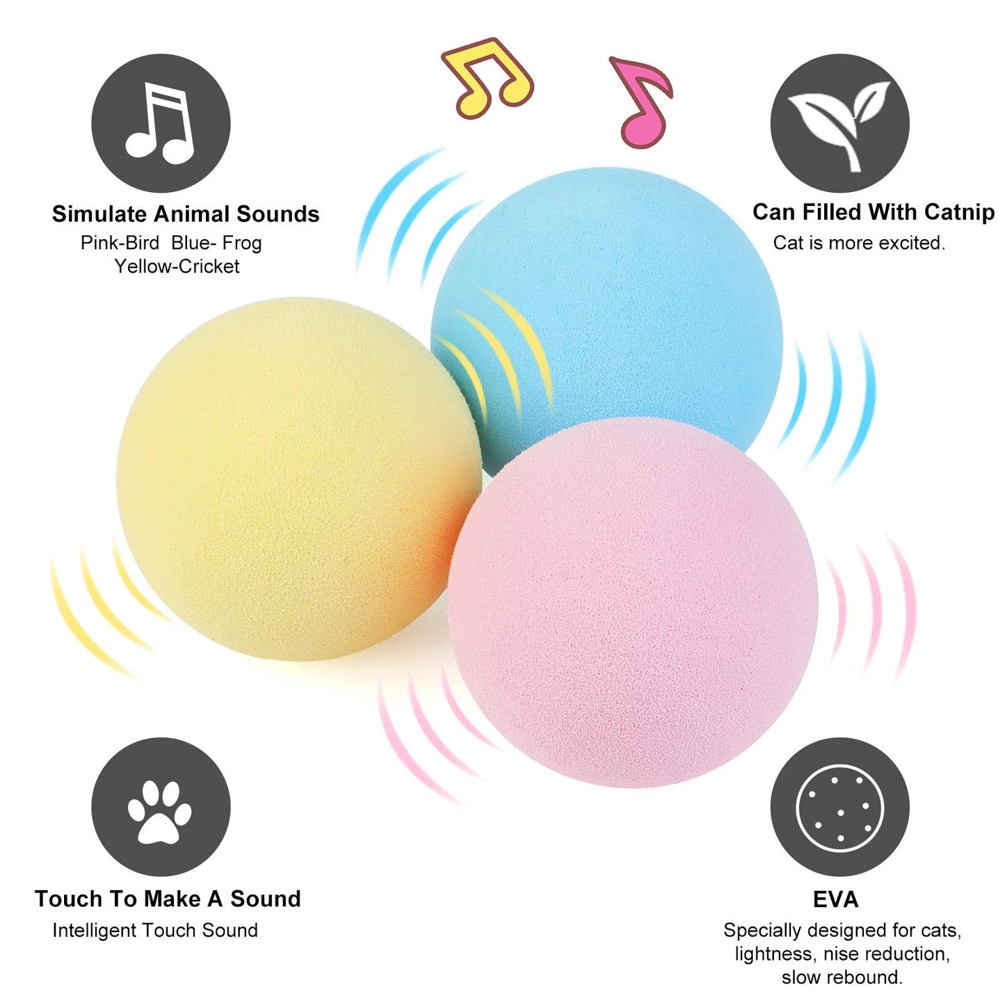 Interactive Plush Catnip Ball Toy – Sound & Touch Activated Smart Cat Ball