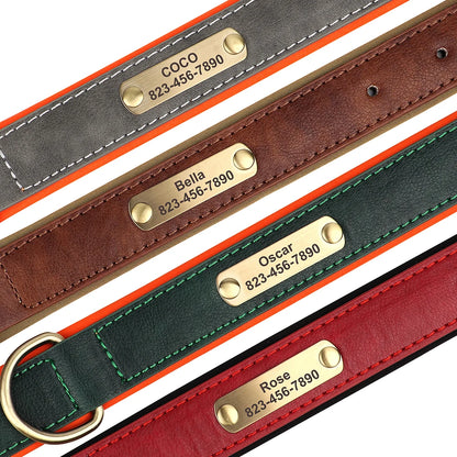 Personalized PU Leather Dog Collar with Engraved ID Nameplate – Anti-Lost, Adjustable for Small, Medium & Large Dogs