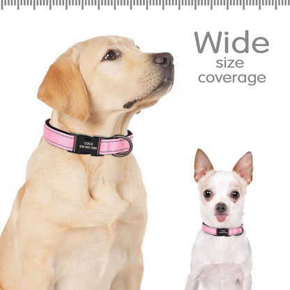 Reflective Personalized Nylon Dog Collar with Engraved ID Tag – Soft Padded, Adjustable for Small to Large Breeds