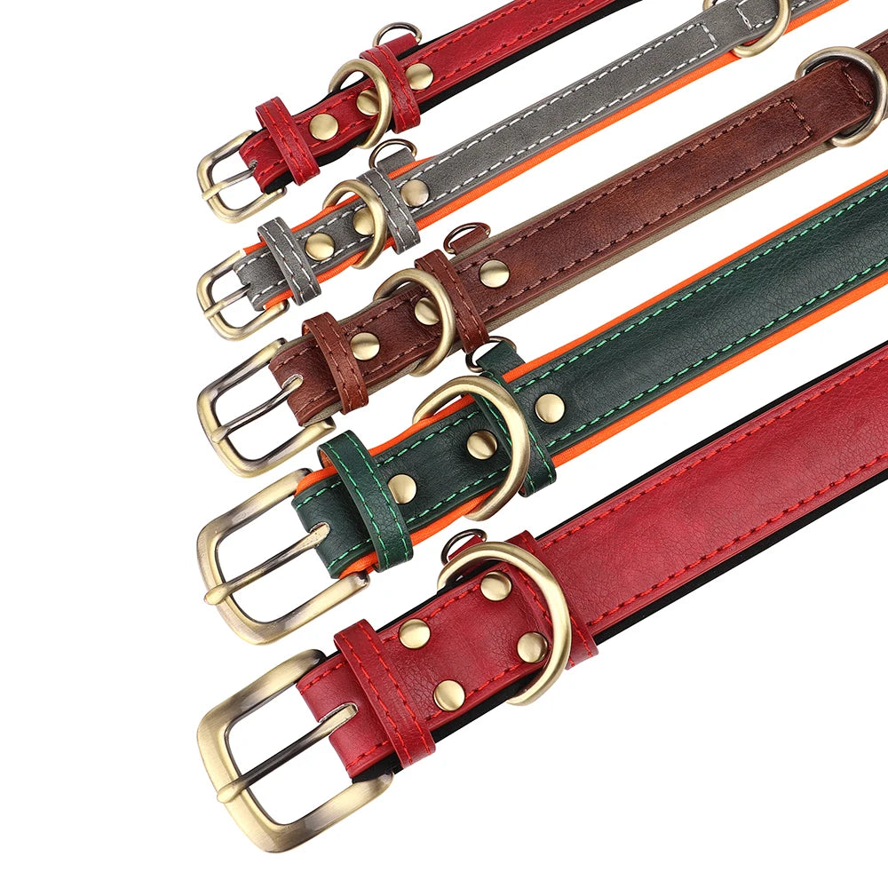 Personalized PU Leather Dog Collar with Engraved ID Nameplate – Anti-Lost, Adjustable for Small, Medium & Large Dogs