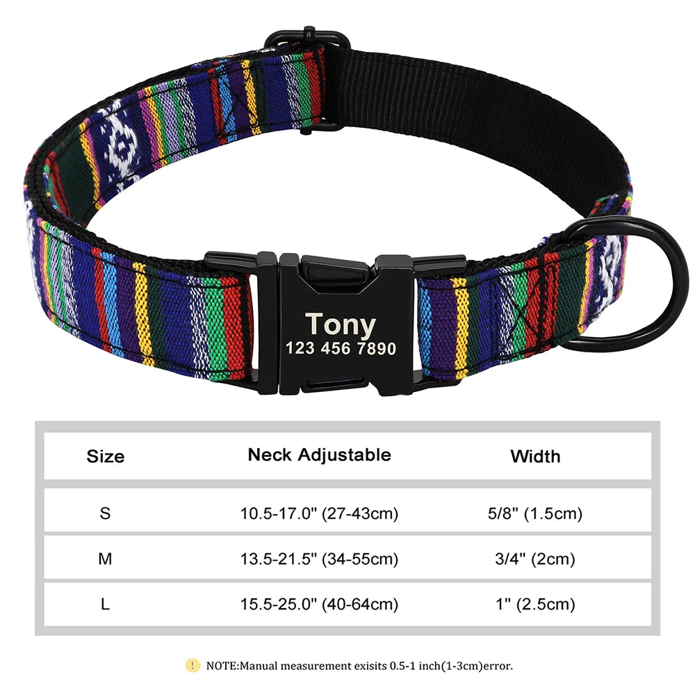 Personalized Printed Nylon Dog Collar + Free Engraved ID Plate – Adjustable for Small, Medium & Large Dogs