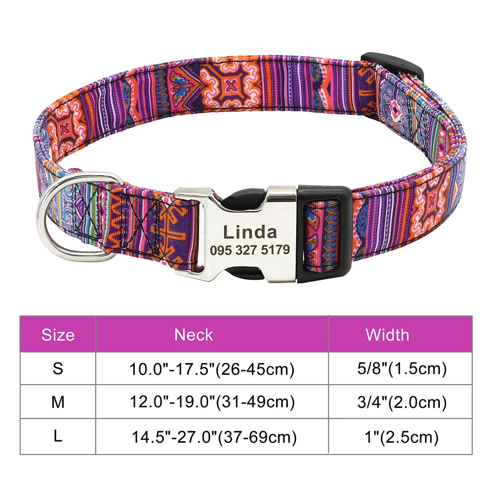 Personalized Printed Nylon Dog Collar + Free Engraved ID Plate – Adjustable for Small, Medium & Large Dogs