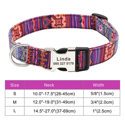 Personalized Printed Nylon Dog Collar + Free Engraved ID Plate – Adjustable for Small, Medium & Large Dogs