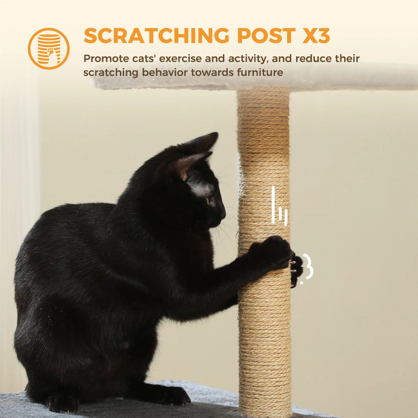 Gray Indoor Cat Activity Tree & Tower – Big Hammock, Removable Top Perch & Sisal Scratching Posts (2 Styles)