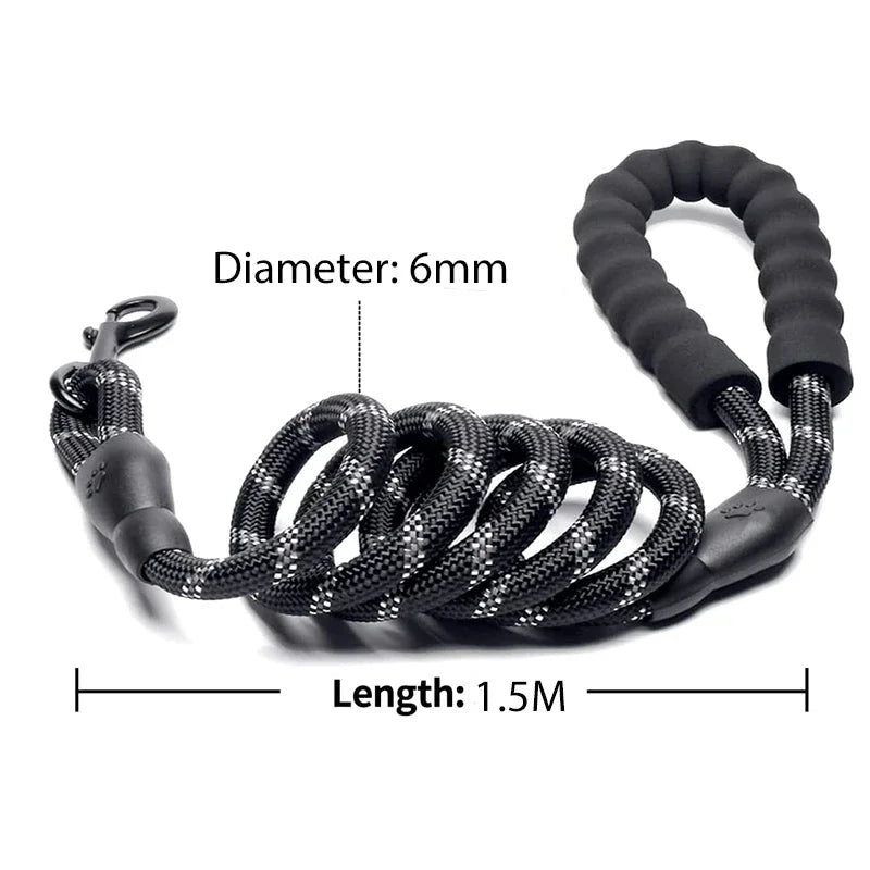 Strong Reflective Nylon Dog Leash – Heavy-Duty, Extra Safe for Big, Medium & Small Dogs