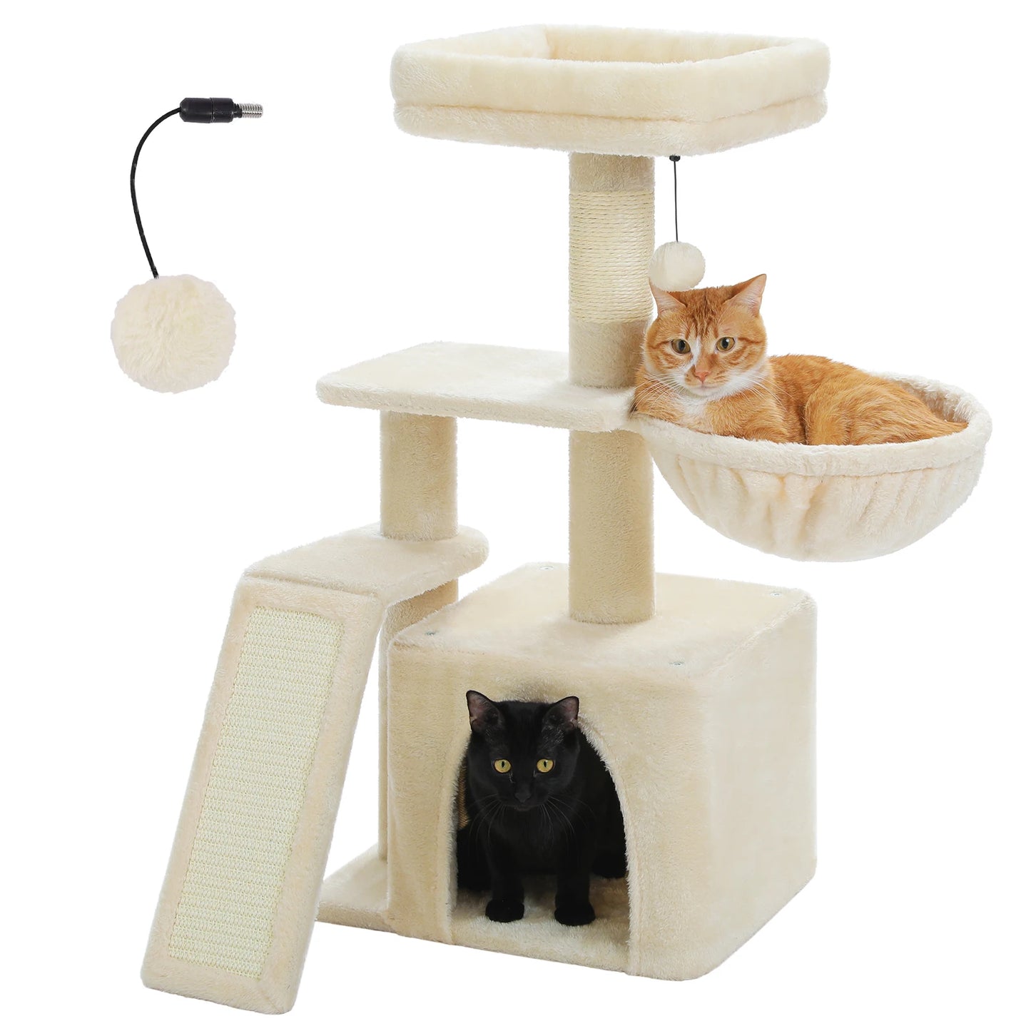 Gray Indoor Cat Activity Tree & Tower – Big Hammock, Removable Top Perch & Sisal Scratching Posts (2 Styles)