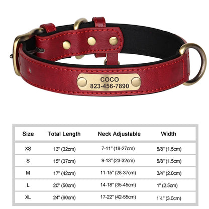 Personalized PU Leather Dog Collar with Engraved ID Nameplate – Anti-Lost, Adjustable for Small, Medium & Large Dogs