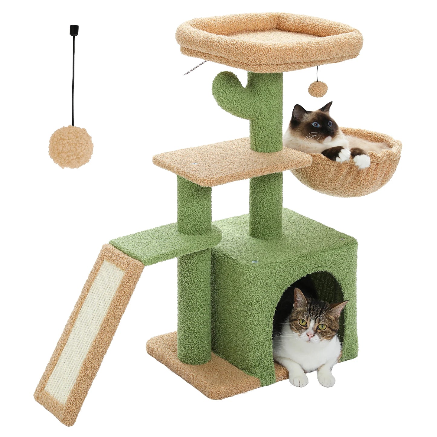 Gray Indoor Cat Activity Tree & Tower – Big Hammock, Removable Top Perch & Sisal Scratching Posts (2 Styles)