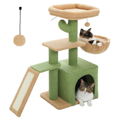 Gray Indoor Cat Activity Tree & Tower – Big Hammock, Removable Top Perch & Sisal Scratching Posts (2 Styles)