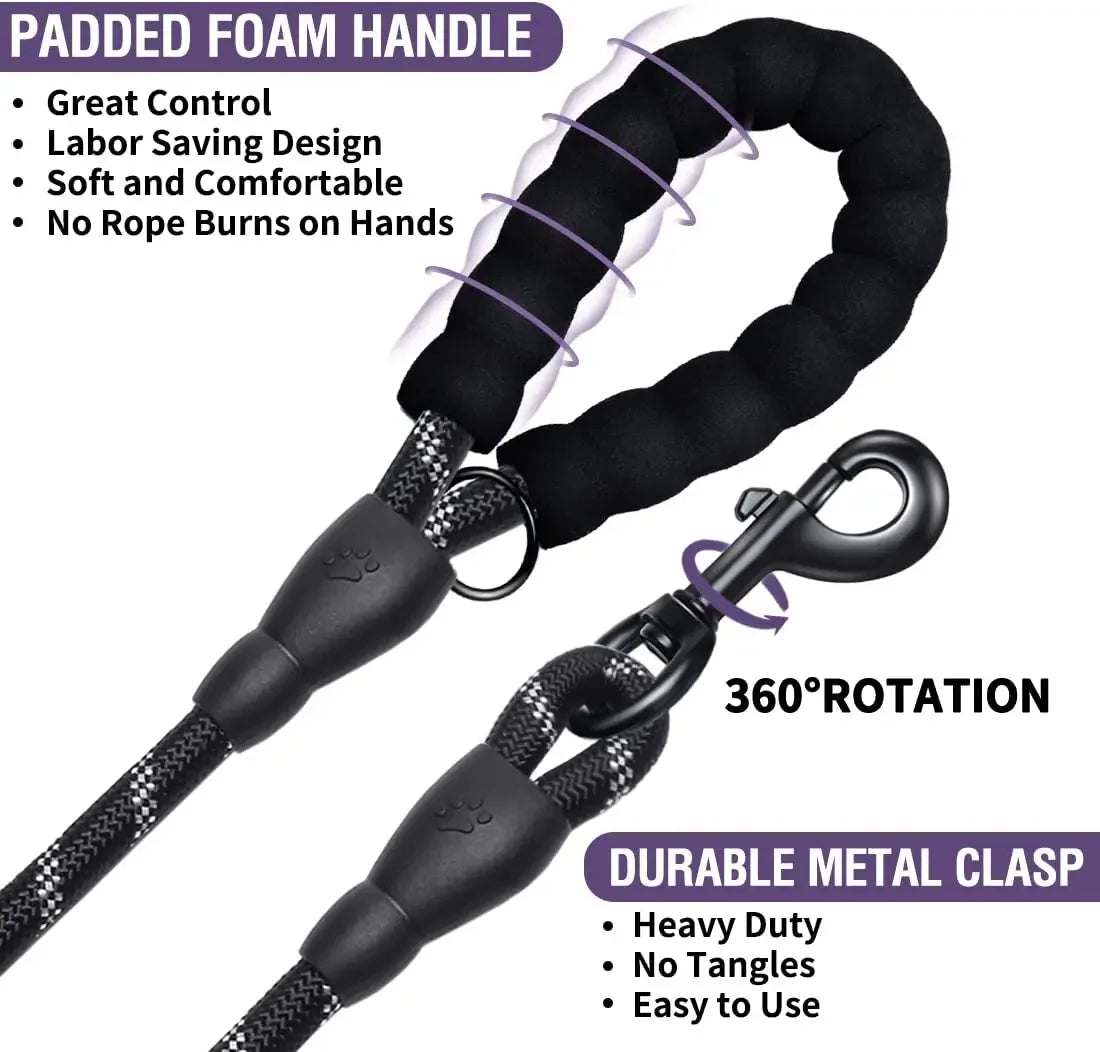 Strong Reflective Nylon Dog Leash – Heavy-Duty, Extra Safe for Big, Medium & Small Dogs